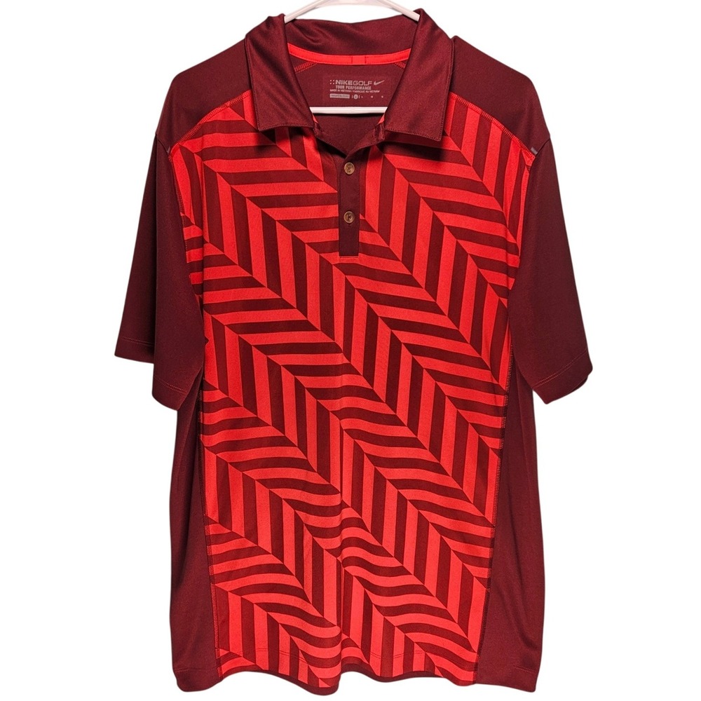 Nike Golf Tour Performance Mens Large Burgundy Red Chevron Polo Shirt Activewear